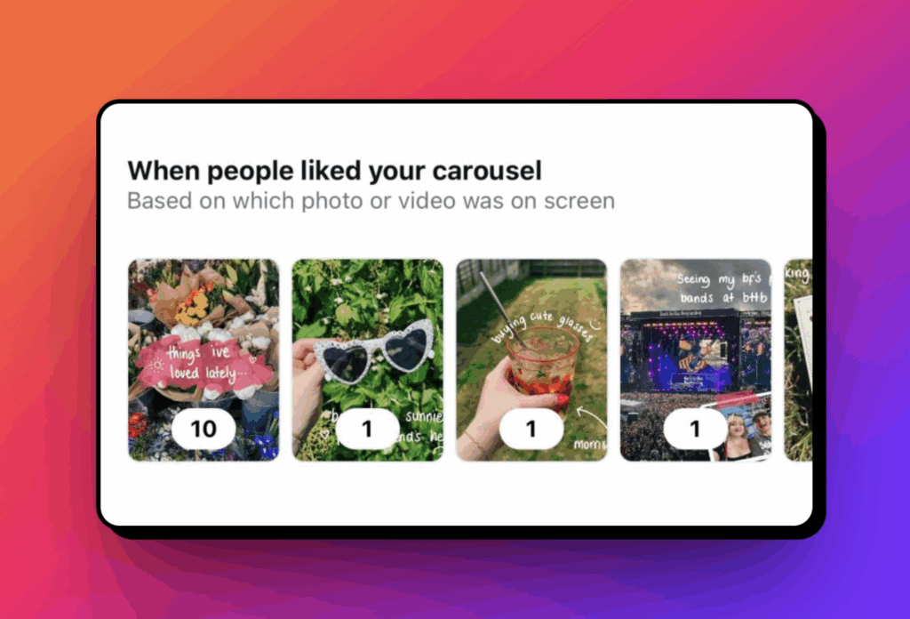 Screenshot of Instagram interface, showing the number of likes on each image in a carousel post