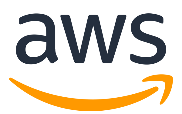 AWS logo with lowercase aws in bold letters above a curved orange arrow resembling a smile.